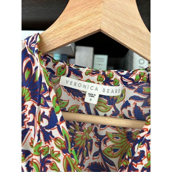 Veronica Beard Boho Drop Waist Purple & Green Floral Mini Dress Size 0 - Picture 4 of 7